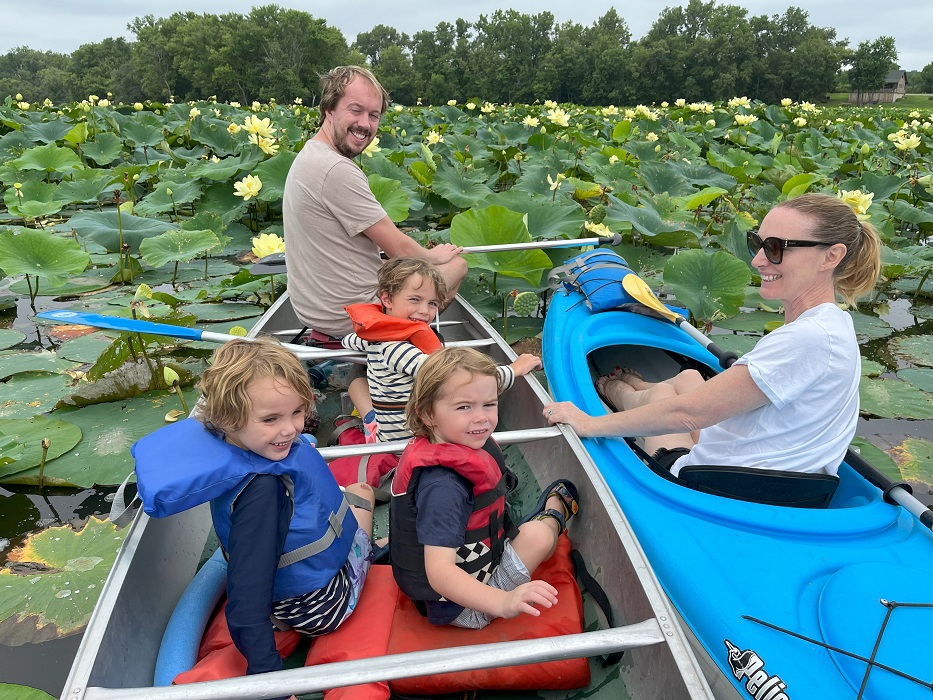 Canoe and Kayak Family in Lotus Flower patch